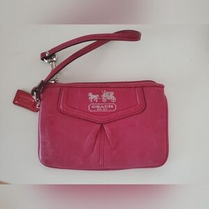 Coach Hot Pink Wristlet with Silver Coach Emblem